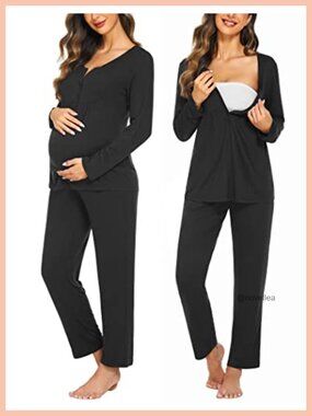Maternity Nursing Pajama Set Long Sleeve Postpartum Sleepwear